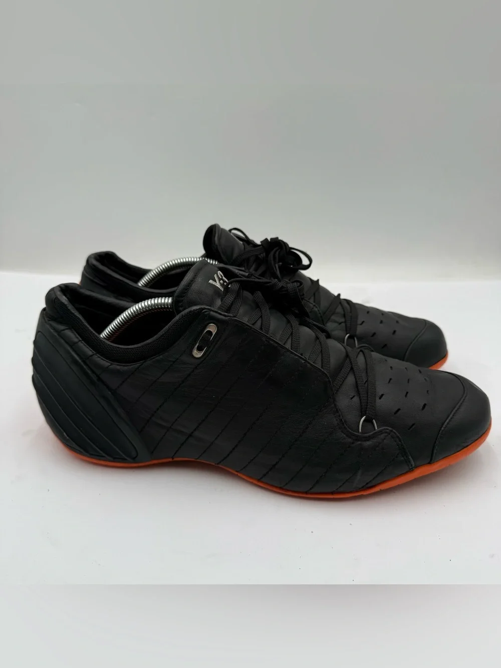 B44 Rare Adidas Y-3 Mid II Sz 11.5 Black/Orange Leather Sneakers Yohji Yamamoto
